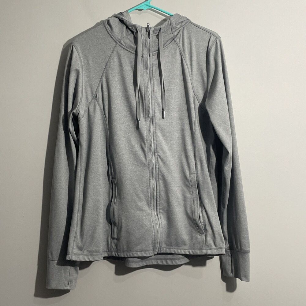 Members Mark XXL Gray Active Jacket Full Zip Hooded Thumbholes Zip Pockets